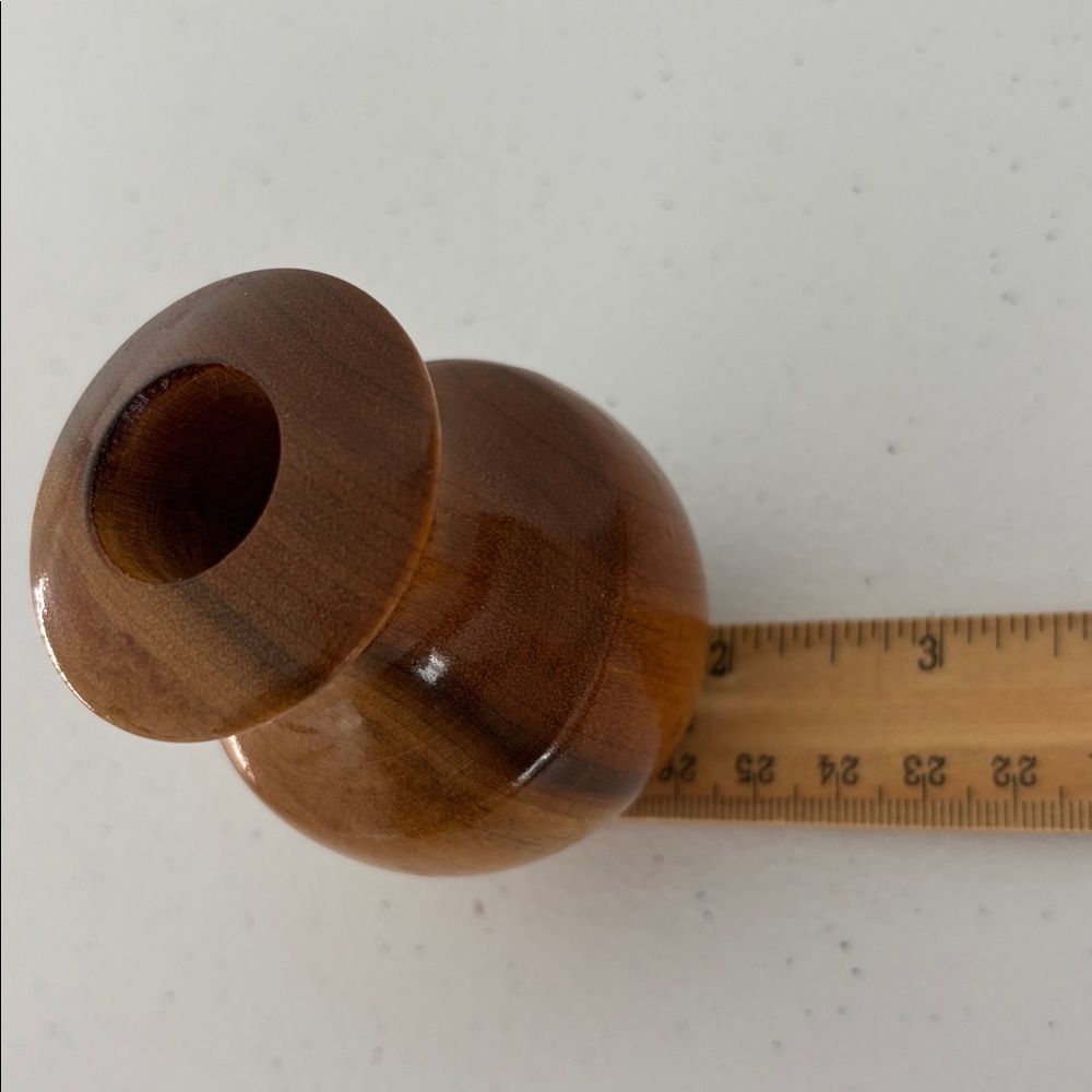 Vintage Oregon Myrtlewood mini vase candle holder Brown Wooden Vase 3” tall - Picture 9 of 9